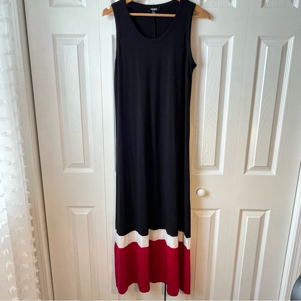 Premier Black w/red And White Contrast Stretch Jersey Maxi Tank Dress